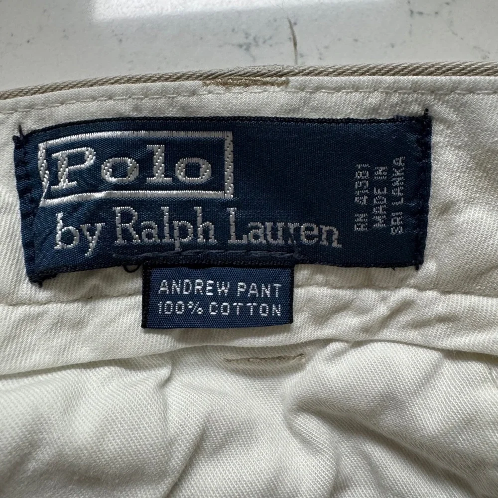 Vtg Polo Ralph Lauren Andrew Pant Mens 35/30 Khaki Pleated Cotton Chino Trousers